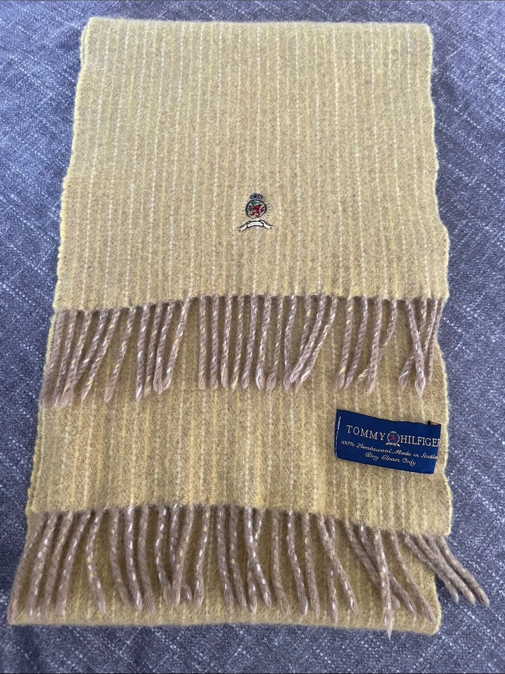 Tommy Hilfiger Vintage Men's Mustard Fringe Wool-Blend Scarf~ Rare finds~